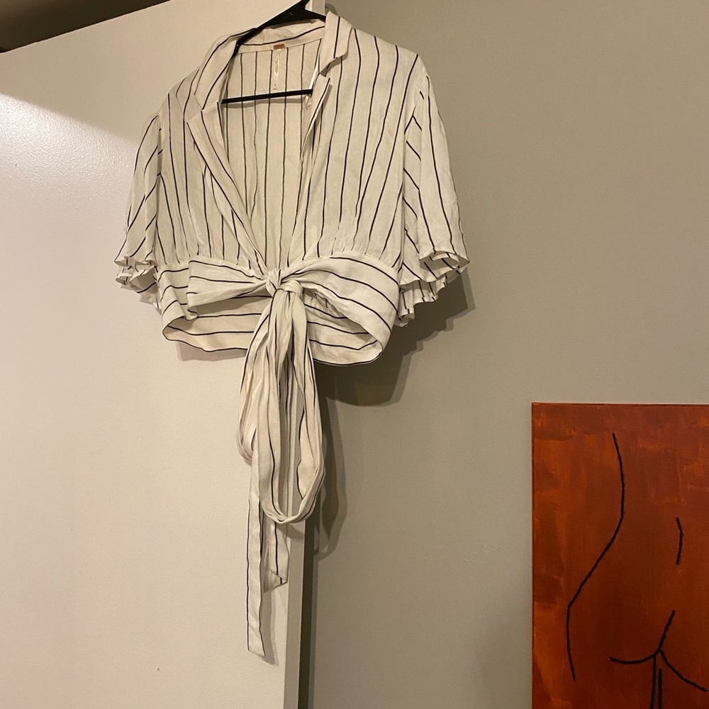 Free People Striped Wrap Blouse